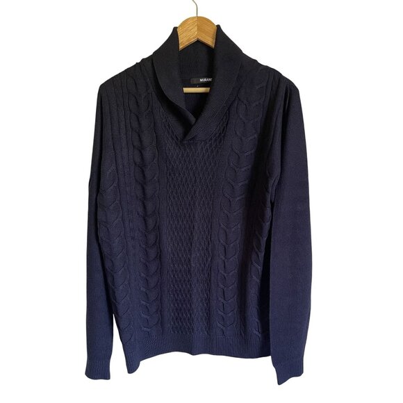 Murano Navy Blue Shawl Collar Pullover Fisherman Sweater Size XL Merino Wool Ble - Picture 1 of 7